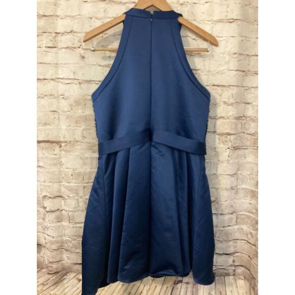 Neblon Poly USA Dress Womens XL Evening Navy Blue Satin Beaded Halter Party Zip - Picture 13 of 15